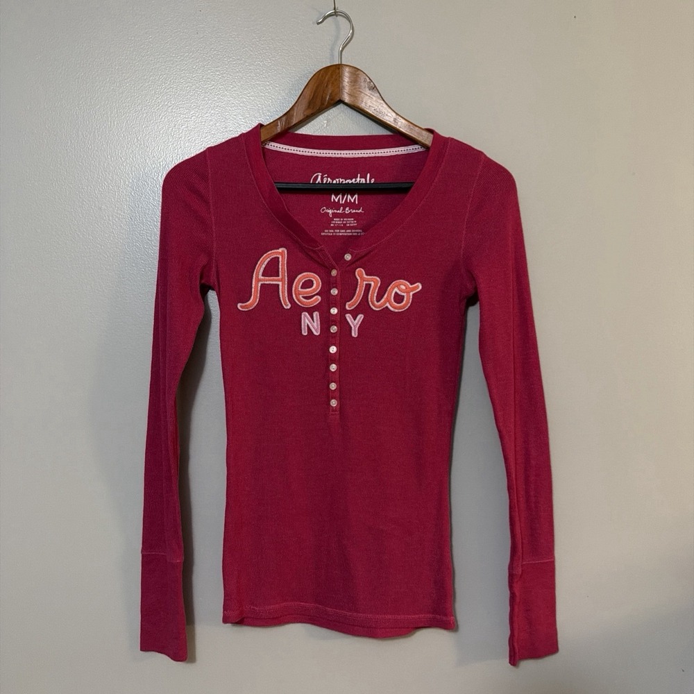 AEROPOSTALE ribbed knit henley shirt top Medium vtg y2k bella swan elena gilbert